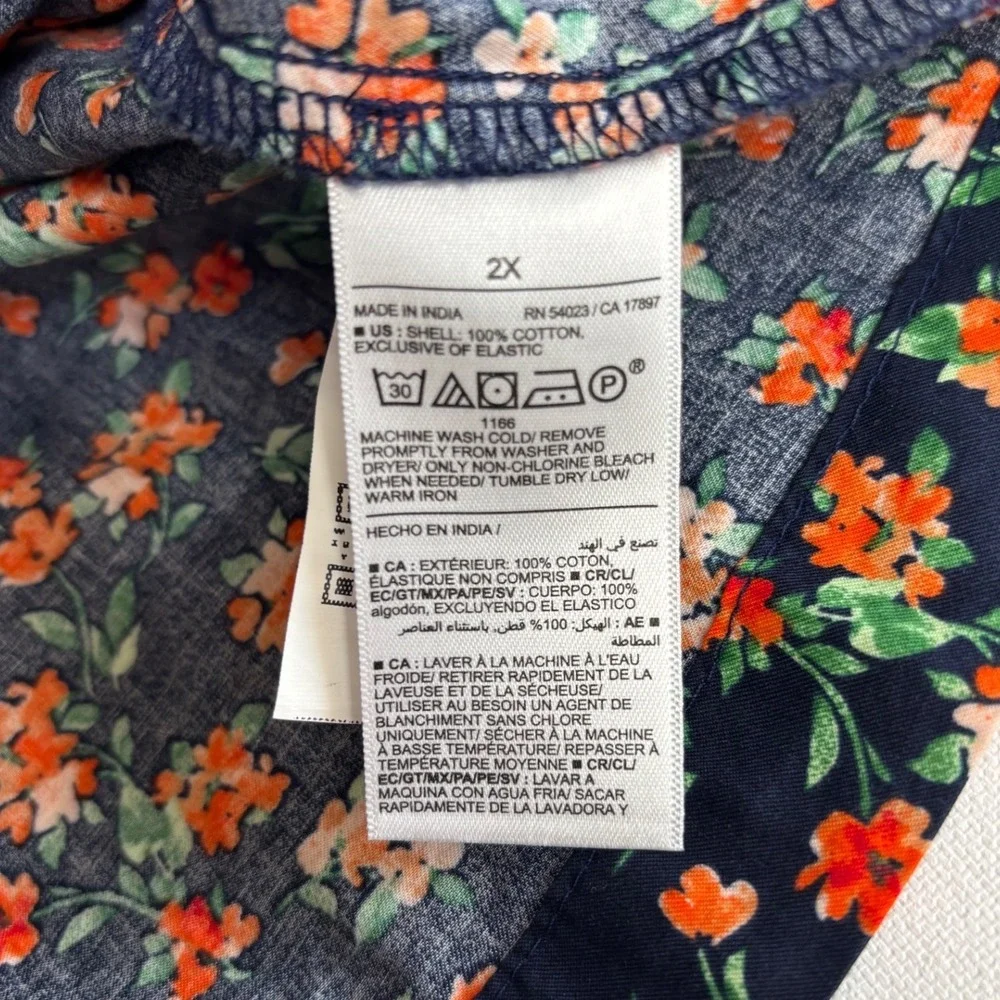 Old Navy Womens 2X Floral‎ Smocked Puff Sleeve Peplum Top Navy Cottagecore